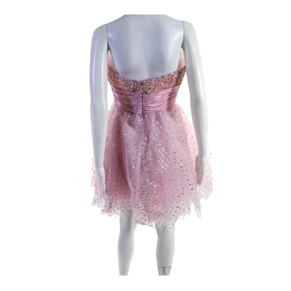 Sherri Hill 1001 Pink Glitter Strapless Bow Tulle Mini Dress NWT Size 10 Prom - Picture 14 of 16